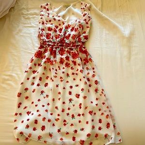 Cute summer dress, fitted at the natural waist, comfortable and flattering